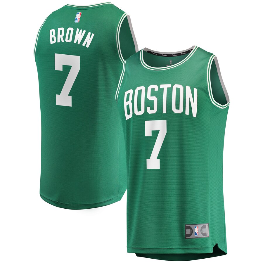 Men's Boston Celtics Jaylen Brown #7 Fast Break Fanatics Branded Green Replica Player Jersey 2401MSWP